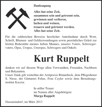 Traueranzeige von Kurt Ruppelt von WVG - Wochenspiegel Quedlinburg
