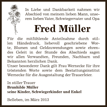 Traueranzeige von Fred Müller von Super Sonntag SGH Mansf. Land