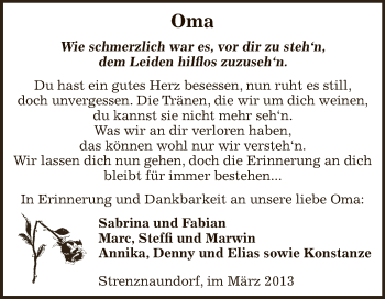 Traueranzeige von Oma  von Super Sonntag Bernburg