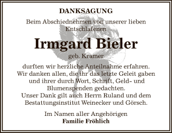 Traueranzeige von Irmgard Bieler von Super Sonntag Bernburg