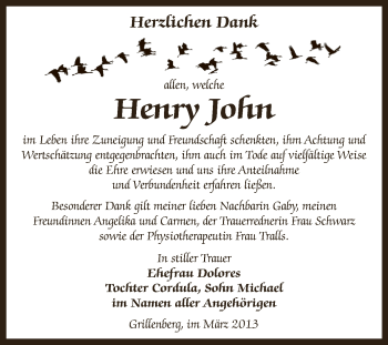 Traueranzeige von Henry John von Super Sonntag SGH Mansf. Land