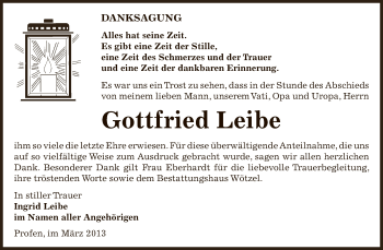 Traueranzeige von Gottfried Leibe von Super Sonntag Zeitz