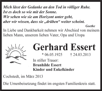 Traueranzeige von Gerhard Essert von Super Sonntag Aschersleben