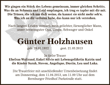 Traueranzeige von Günter Holzhausen von Super Sonntag Bernburg