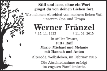 Traueranzeige von Wilfried Nilius von Mitteldeutsche Zeitung Halle/Saalkreis