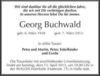 Traueranzeige von Georg Buchwald von Mitteldeutsche Zeitung Halle/Saalkreis