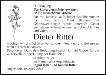 Traueranzeige von Dieter Ritter von Mitteldeutsche Zeitung Halle/Saalkreis
