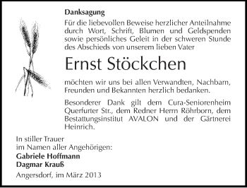 Traueranzeige von Ernst Stöckchen von Mitteldeutsche Zeitung Halle/Saalkreis