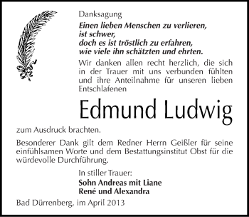 Traueranzeige von Edmund Ludwig von Mitteldeutsche Zeitung Merseburg/Querfurt