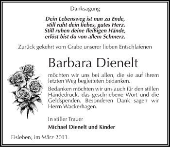 Traueranzeige von Barbara Dienelt von Mitteldeutsche Zeitung Aschersleben