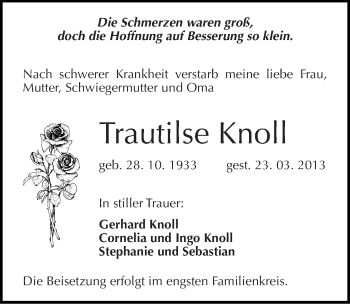 Traueranzeige von Trautilse Knoll von Mitteldeutsche Zeitung Halle/Saalkreis