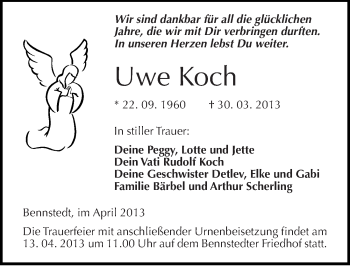 Traueranzeige von Uwe Koch von Mitteldeutsche Zeitung Halle/Saalkreis