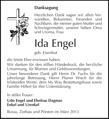 Traueranzeige von Ida Engel von Mitteldeutsche Zeitung Weißenfels