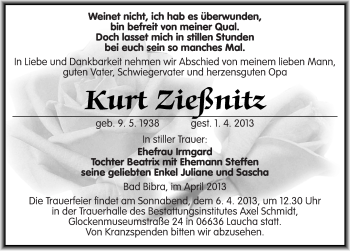 Traueranzeige von Kurt Zießnitz von Mitteldeutsche Zeitung Naumburg/Nebra