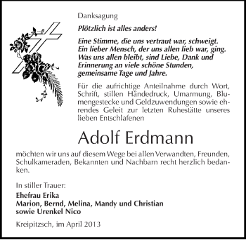 Traueranzeige von Adolf Erdmann von Mitteldeutsche Zeitung Naumburg/Nebra