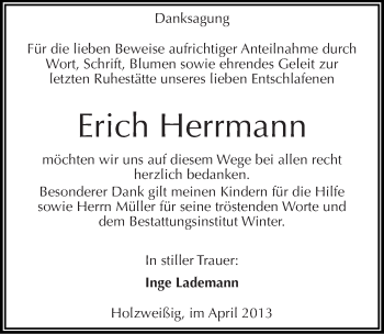 Traueranzeige von Erich Herrmann von Mitteldeutsche Zeitung Bitterfeld