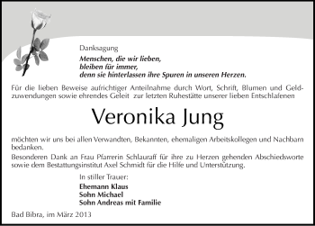 Traueranzeige von Veronika Jung von Mitteldeutsche Zeitung Naumburg/Nebra