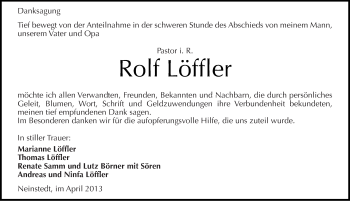 Traueranzeige von Rolf Löffler  von Mitteldeutsche Zeitung Quedlinburg