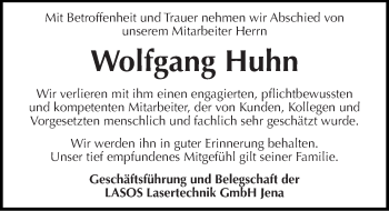 Traueranzeige von Wolfgang Huhn von Mitteldeutsche Zeitung Naumburg/Nebra