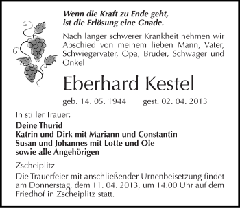 Traueranzeige von Eberhard Kestel von Mitteldeutsche Zeitung Naumburg/Nebra
