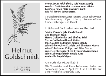 Traueranzeige von Helmut Goldschmidt von Mitteldeutsche Zeitung Aschersleben