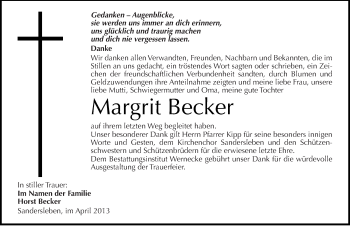 Traueranzeige von Margrit Becker von Mitteldeutsche Zeitung Aschersleben