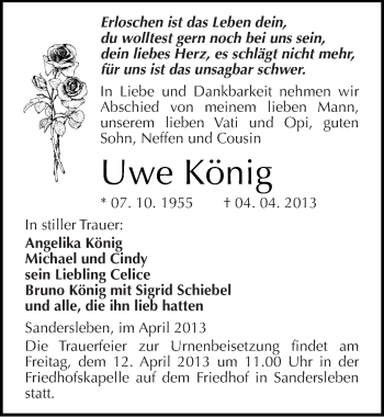 Traueranzeige von Uwe König von Mitteldeutsche Zeitung Aschersleben