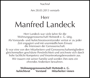 Traueranzeige von Manfred Landeck von Mitteldeutsche Zeitung Aschersleben