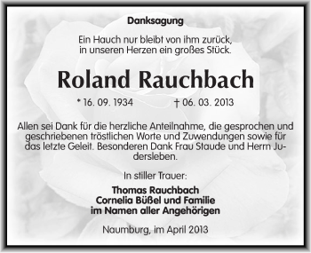 Traueranzeige von Roland Rauchbach von Mitteldeutsche Zeitung Naumburg/Nebra
