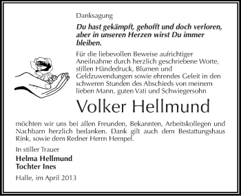 Traueranzeige von Volker Hellmund von Mitteldeutsche Zeitung Halle/Saalkreis
