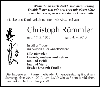 Traueranzeige von Christoph Rümmler von Mitteldeutsche Zeitung Merseburg/Querfurt