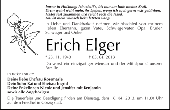Traueranzeige von Erich Elger von Mitteldeutsche Zeitung Köthen