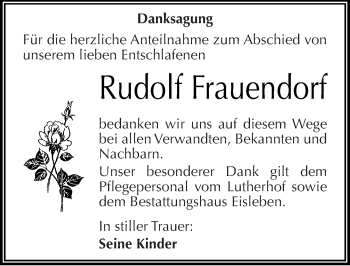 Traueranzeige von Rudolf Frauendorf von Mitteldeutsche Zeitung Aschersleben