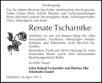 Traueranzeige von Renate Tscharntke von Mitteldeutsche Zeitung Merseburg/Querfurt