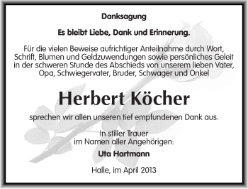 Traueranzeige von Herbert Köcher von Mitteldeutsche Zeitung Halle/Saalkreis
