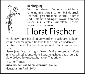 Traueranzeige von Horst Fischer von Mitteldeutsche Zeitung Aschersleben