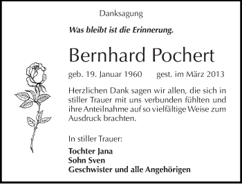 Traueranzeige von Bernhard Pochert von Mitteldeutsche Zeitung Naumburg/Nebra