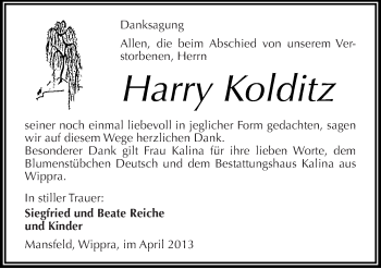 Traueranzeige von Harry Kolditz von Mitteldeutsche Zeitung Aschersleben