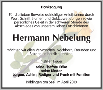 Traueranzeige von Hermann Nebelung von Mitteldeutsche Zeitung Aschersleben
