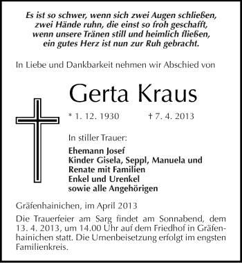 Traueranzeige von Gerta Kraus von Mitteldeutsche Zeitung Wittenberg