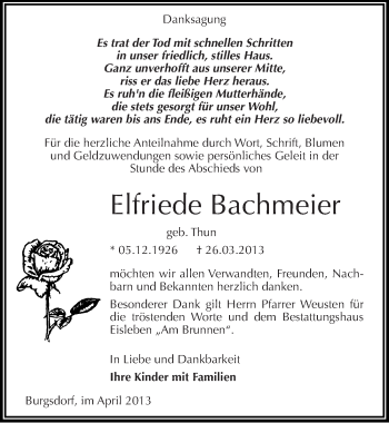 Traueranzeige von Elfriede Bachmeier von Mitteldeutsche Zeitung Aschersleben