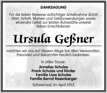 Traueranzeige von Ursula Geßner von Mitteldeutsche Zeitung Bitterfeld