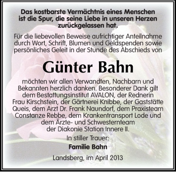 Traueranzeige von Günter Bahn von Mitteldeutsche Zeitung Halle/Saalkreis