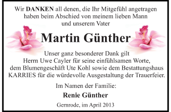 Traueranzeige von Martin Günther von Mitteldeutsche Zeitung Quedlinburg
