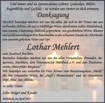 Traueranzeige von Lothar Mehlert von Mitteldeutsche Zeitung Bitterfeld