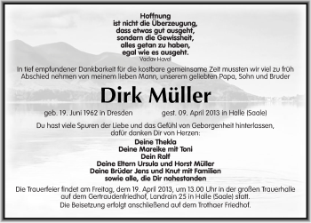 Traueranzeige von Dirk Müller von Mitteldeutsche Zeitung Halle/Saalkreis