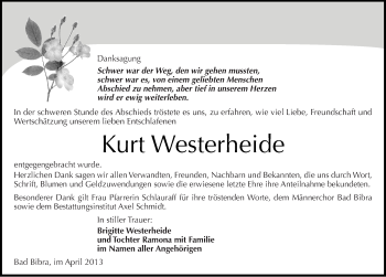 Traueranzeige von Kurt Westerheide von Mitteldeutsche Zeitung Naumburg/Nebra
