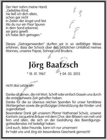 Traueranzeige von Jörg Baatzsch von Mitteldeutsche Zeitung Wittenberg