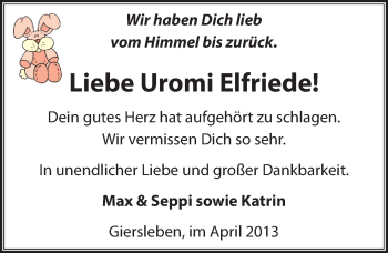 Traueranzeige von Elfriede  von Mitteldeutsche Zeitung Aschersleben