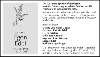 Traueranzeige von Egon Edel von Mitteldeutsche Zeitung Quedlinburg
